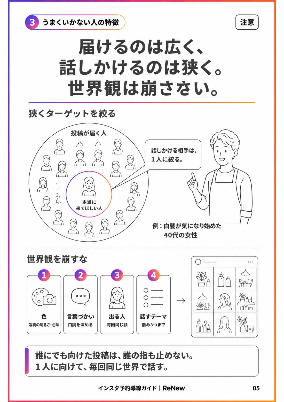 狭くターゲットを絞る・世界観を崩さないの図解