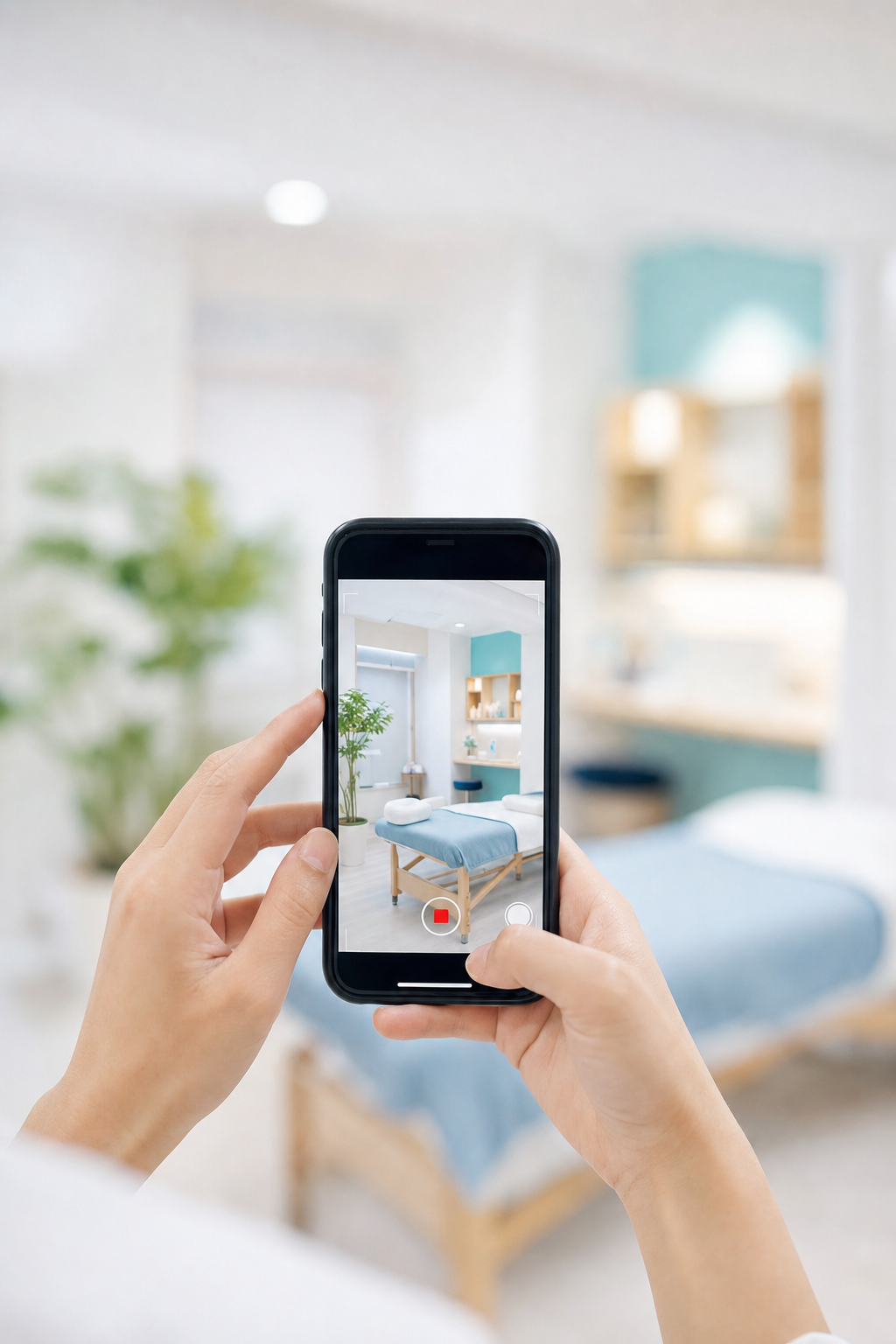 スマートフォンでショート動画を撮影する店舗オーナーの手元